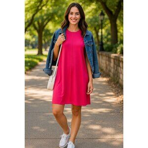 Time and Tru Sleeveless Shift Dress L Fuchsia Pink Rayon Blend Minimalist Casual